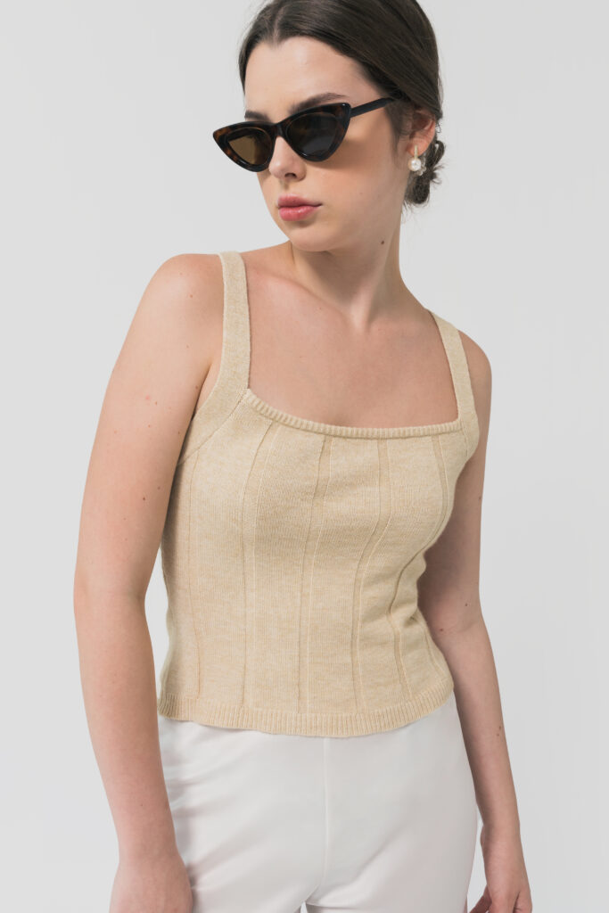 June 2-Way Knit Tank in Crème