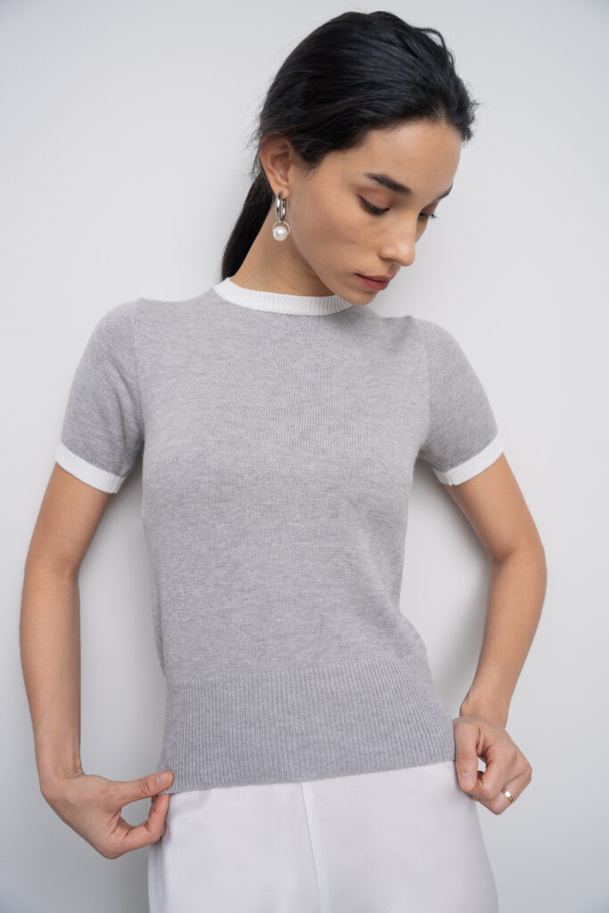 Minnie Knit Tee in Grey & White