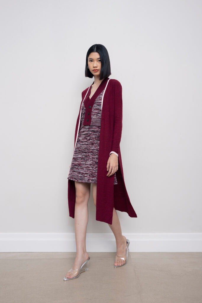 Eve Long Cardigan in Maroon