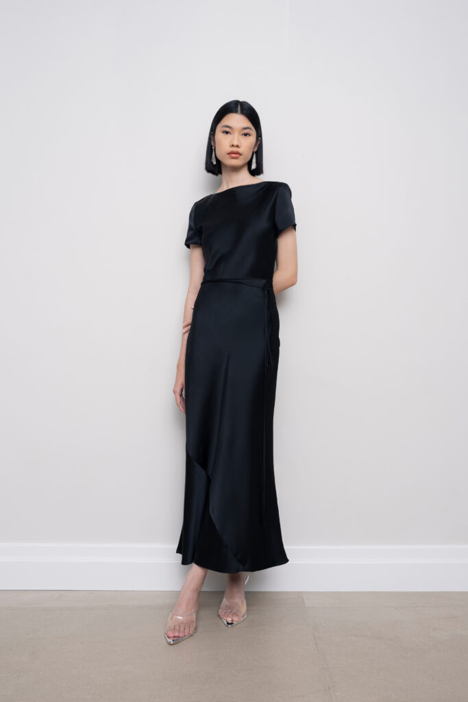 Talia Satin Dress in Black
